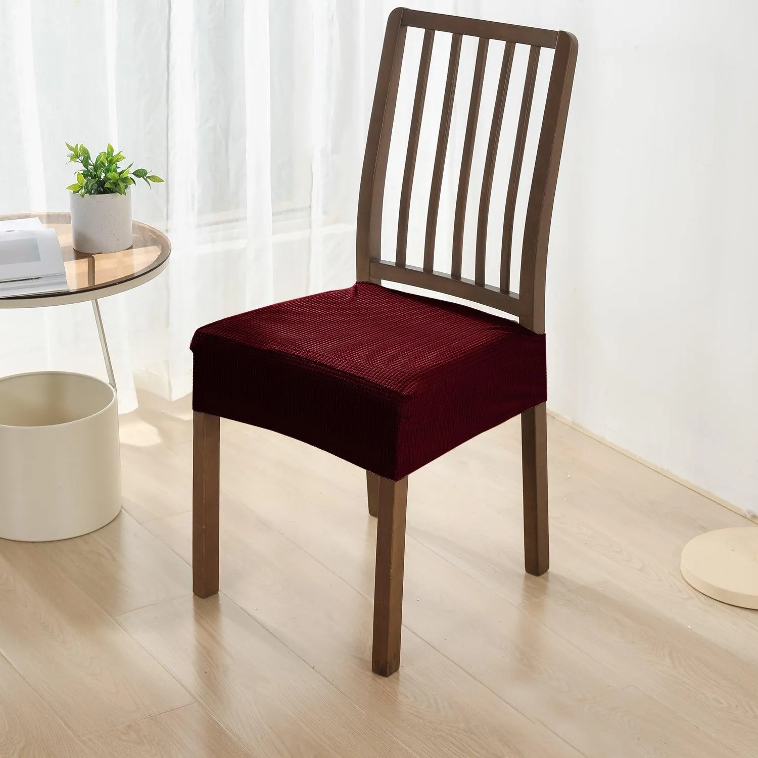 100% Waterproof Jacquard Dining Chair Seat Cushion Cover, Burgundy