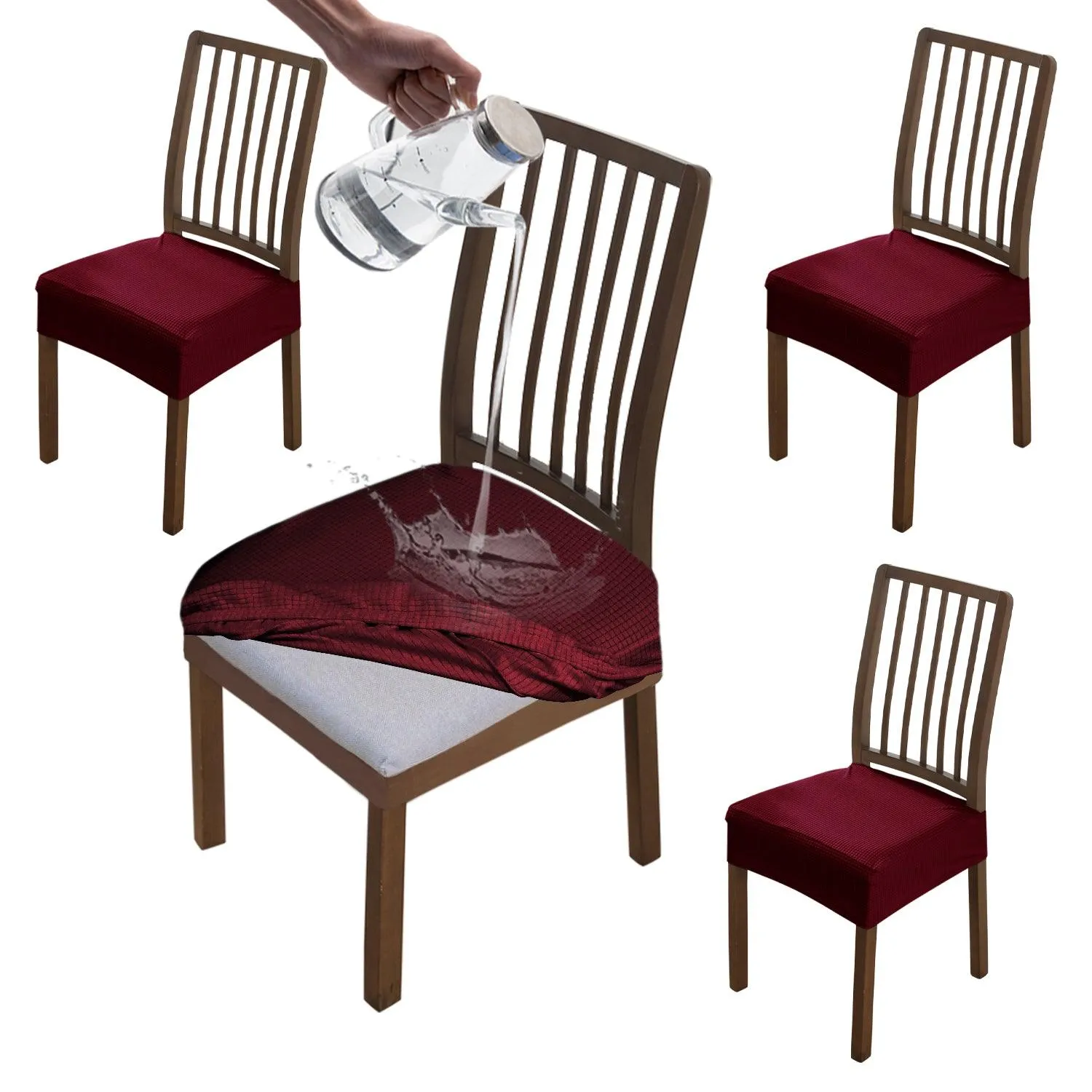 100% Waterproof Jacquard Dining Chair Seat Cushion Cover, Burgundy