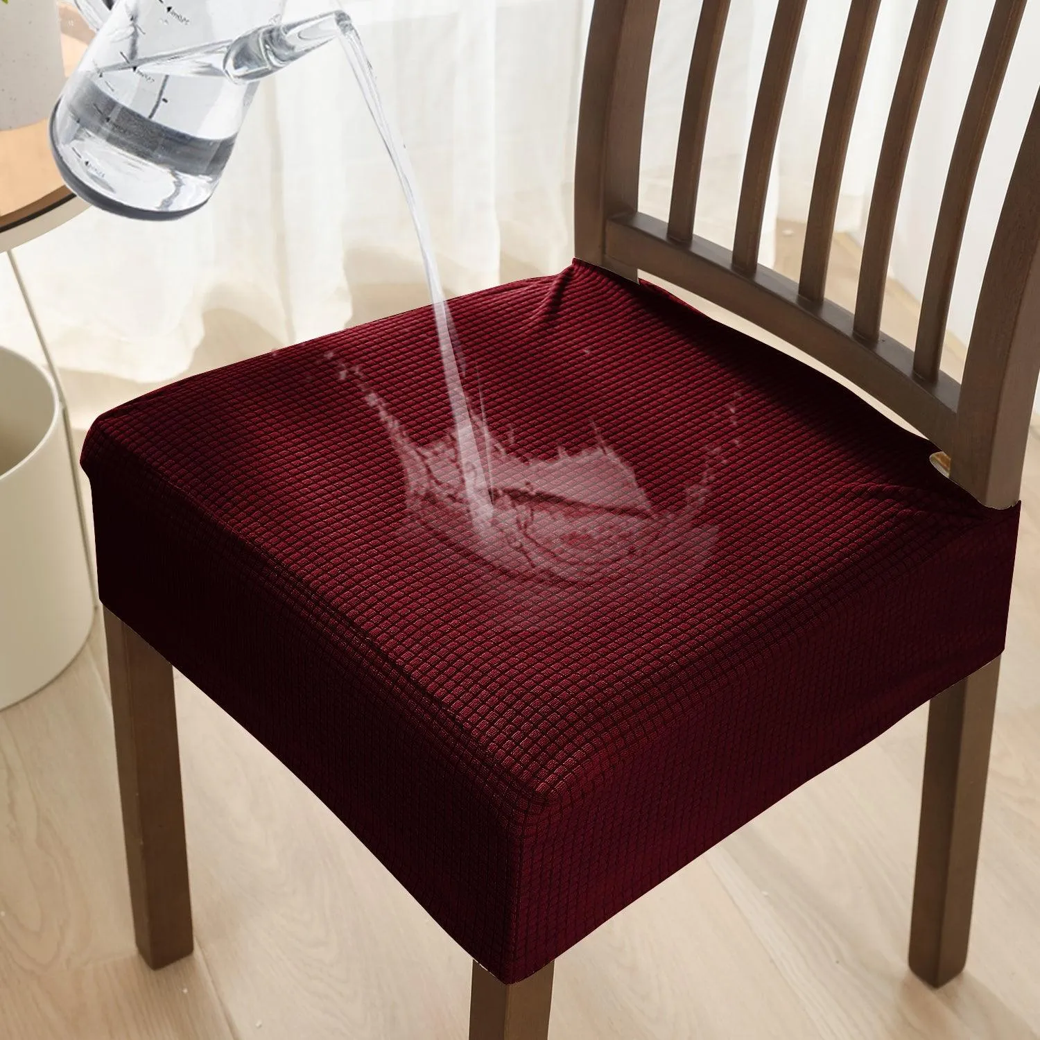 100% Waterproof Jacquard Dining Chair Seat Cushion Cover, Burgundy