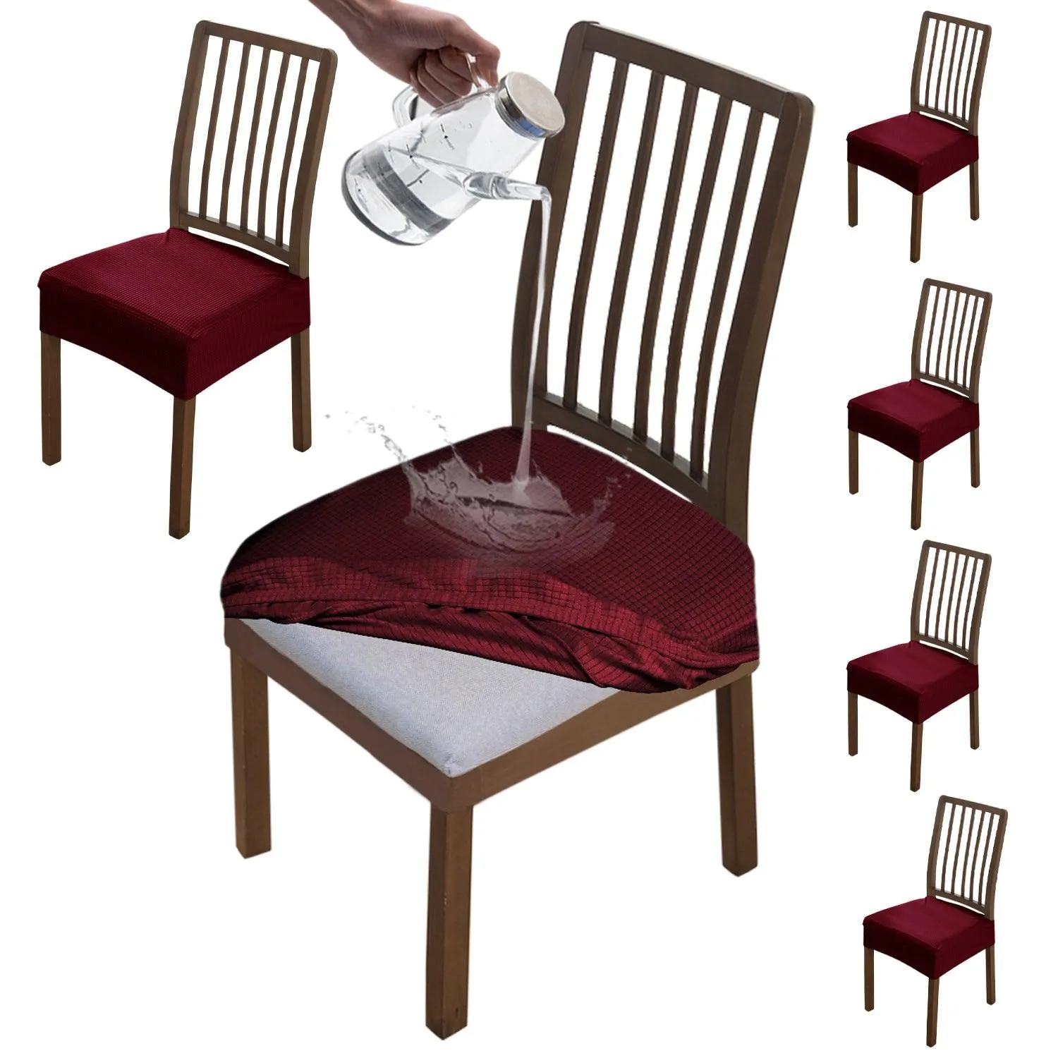 100% Waterproof Jacquard Dining Chair Seat Cushion Cover, Burgundy