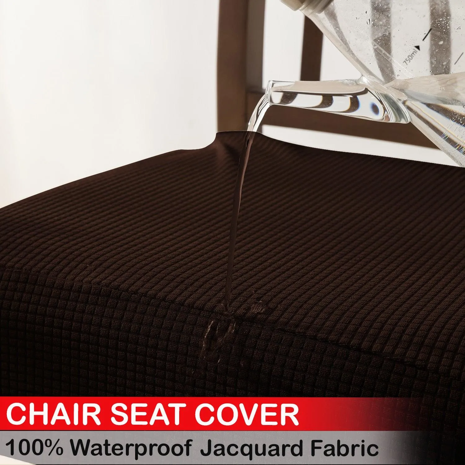 100% Waterproof Jacquard Dining Chair Seat Cushion Cover, Dark Brown