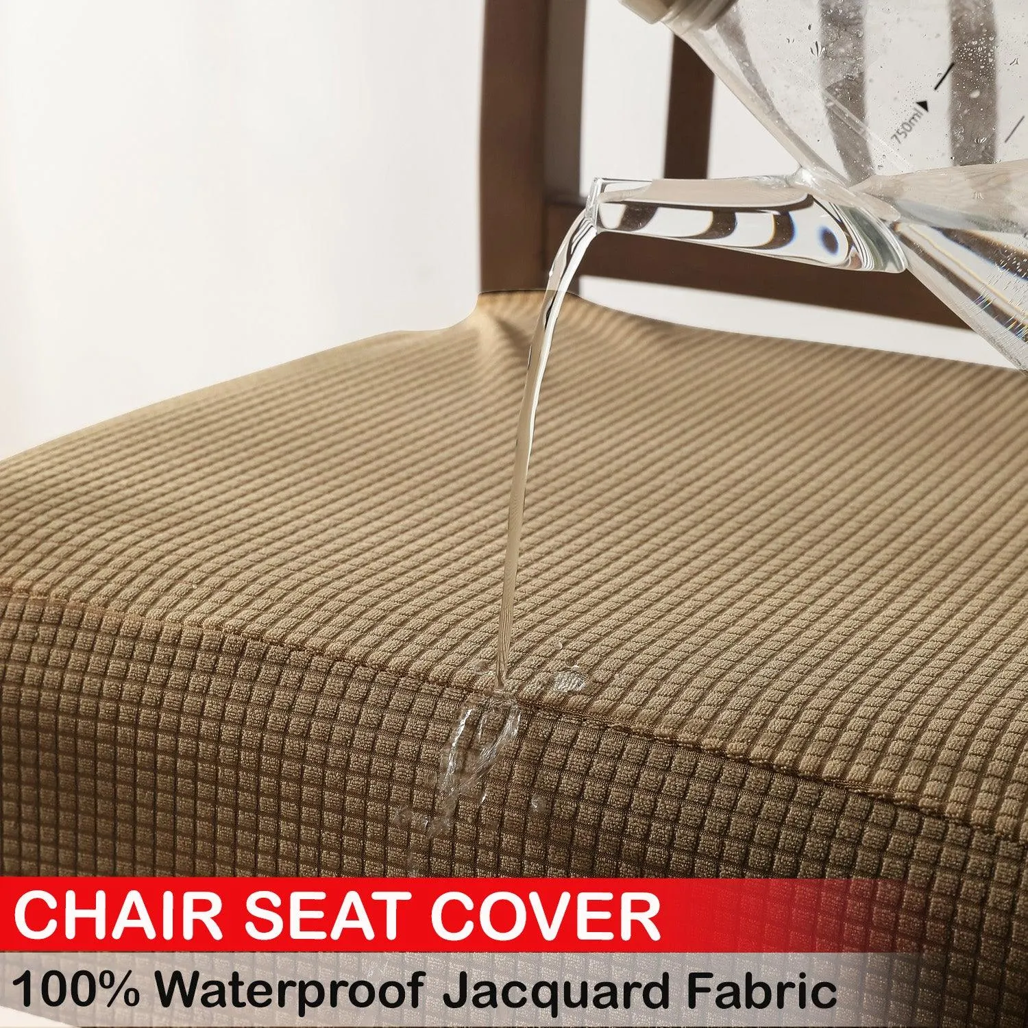 100% Waterproof Jacquard Dining Chair Seat Cushion Cover, Light Brown