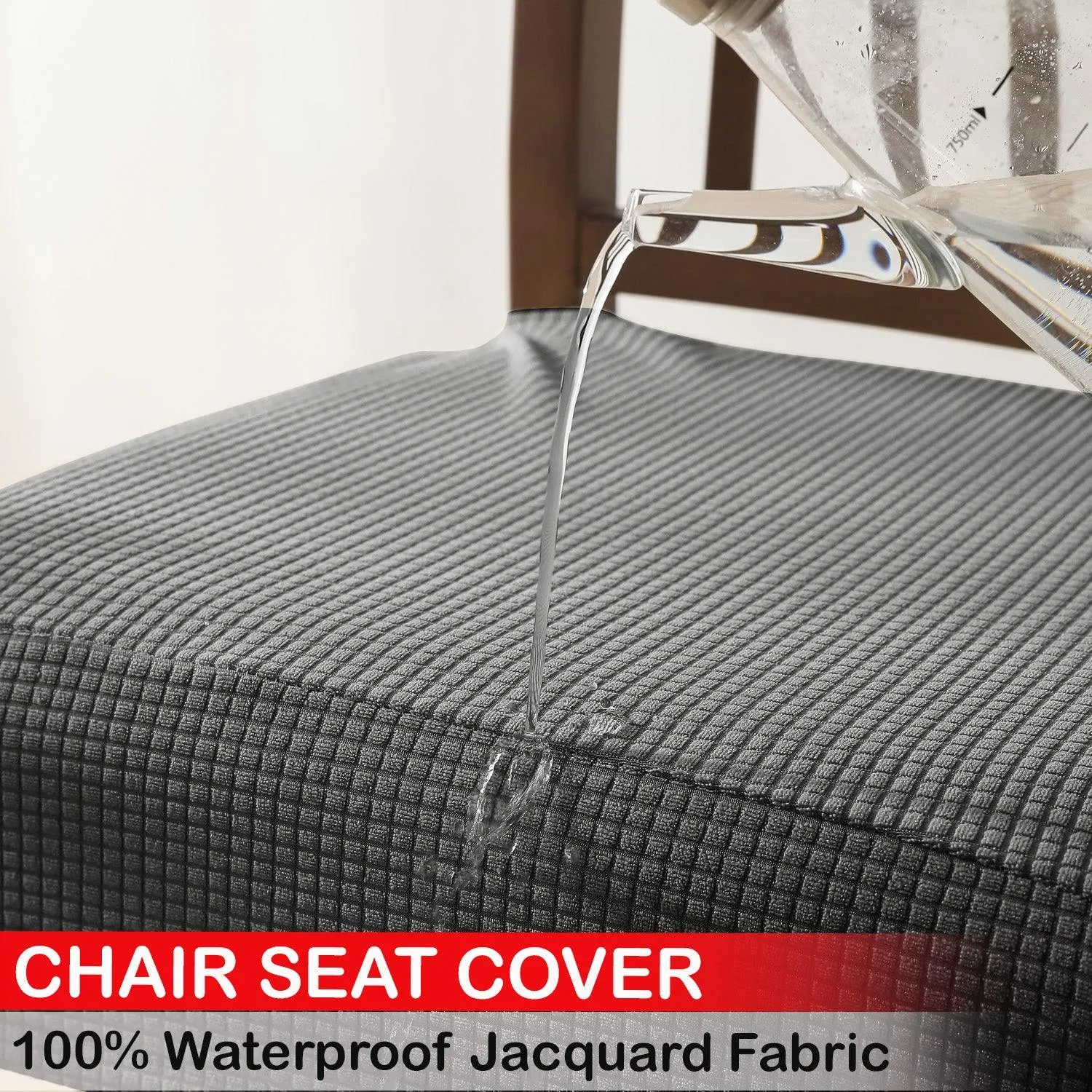 100% Waterproof Jacquard Dining Chair Seat Cushion Cover, Light Grey