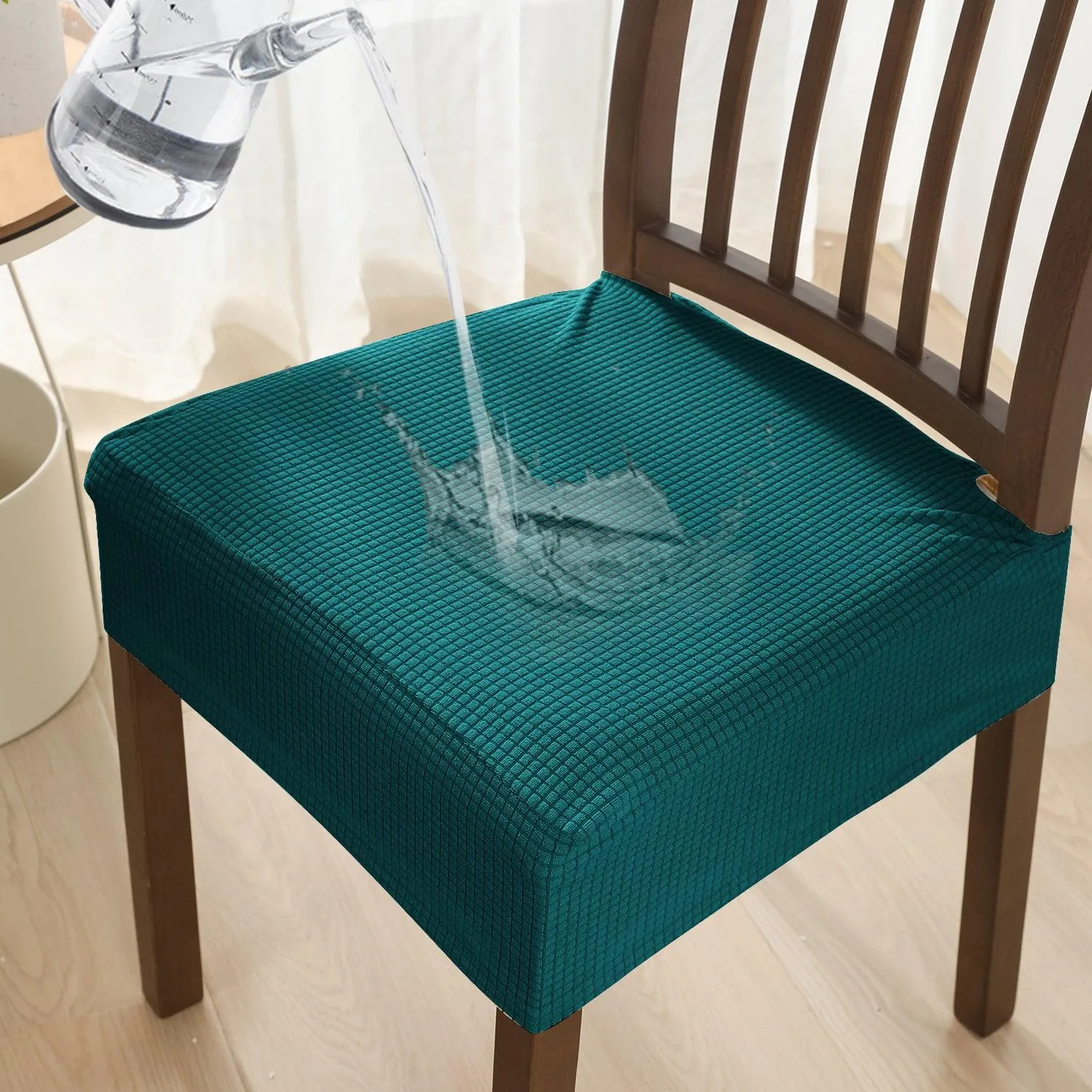 100% Waterproof Jacquard Dining Chair Seat Cushion Cover, Teal