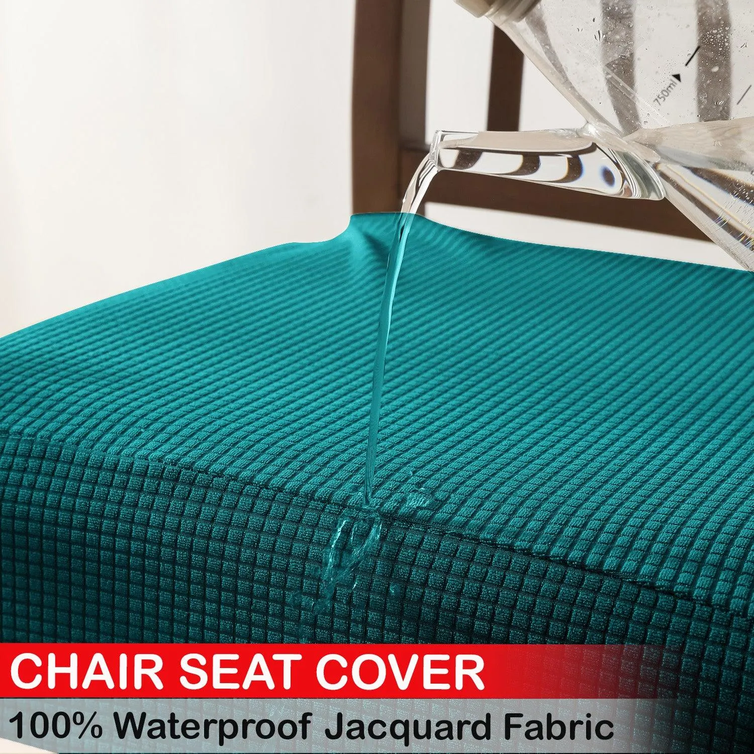 100% Waterproof Jacquard Dining Chair Seat Cushion Cover, Teal