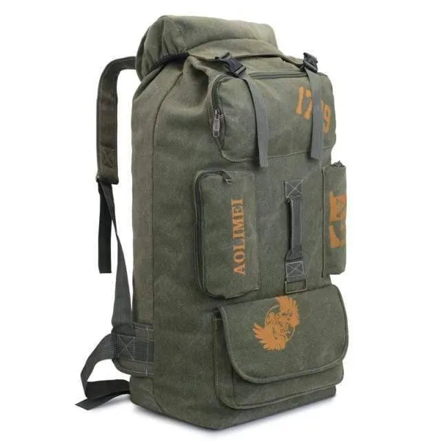 100L Large Canvas Rucksack for Camping, Durable Climbing Backpack