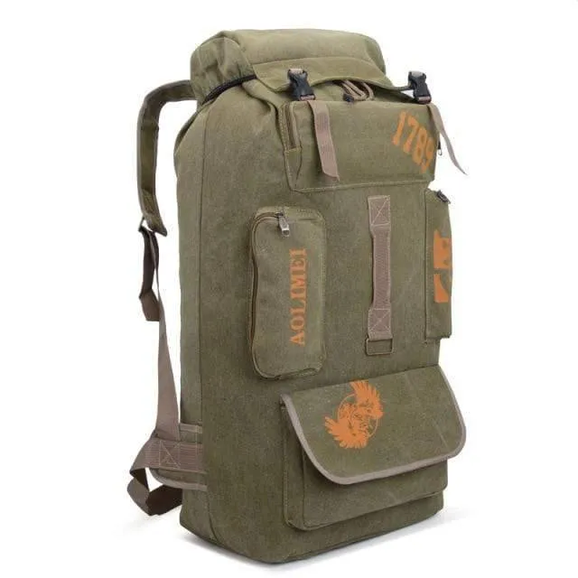 100L Large Canvas Rucksack for Camping, Durable Climbing Backpack