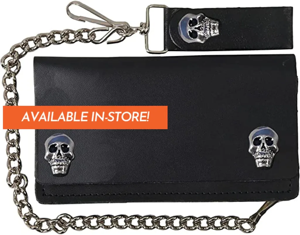 6" Skull Snap Bi-fold WLA2004 Black Leather Bi-Fold Wallet with Chain | Hot Leathers