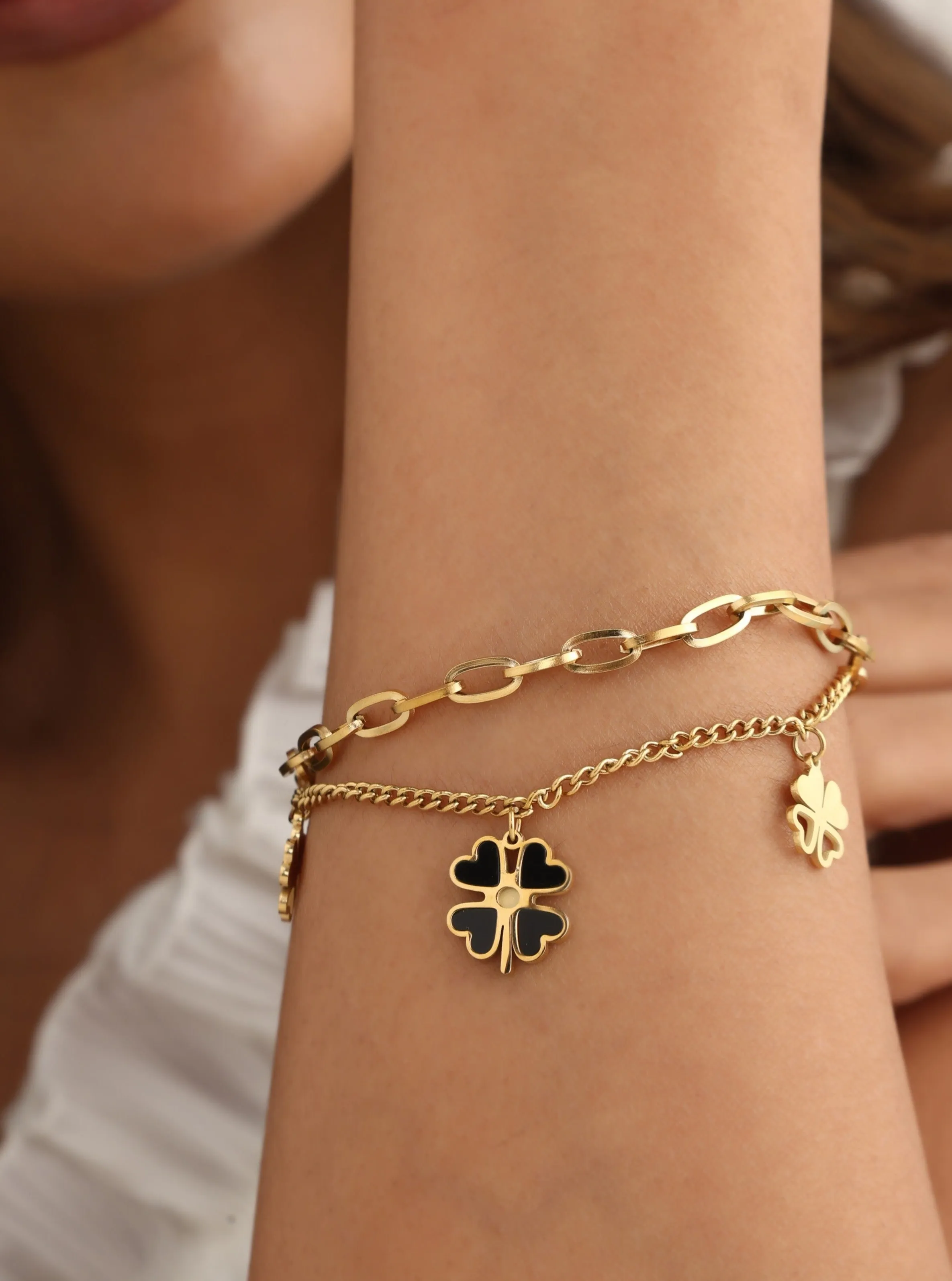 Ava Black Layered Clover bracelet