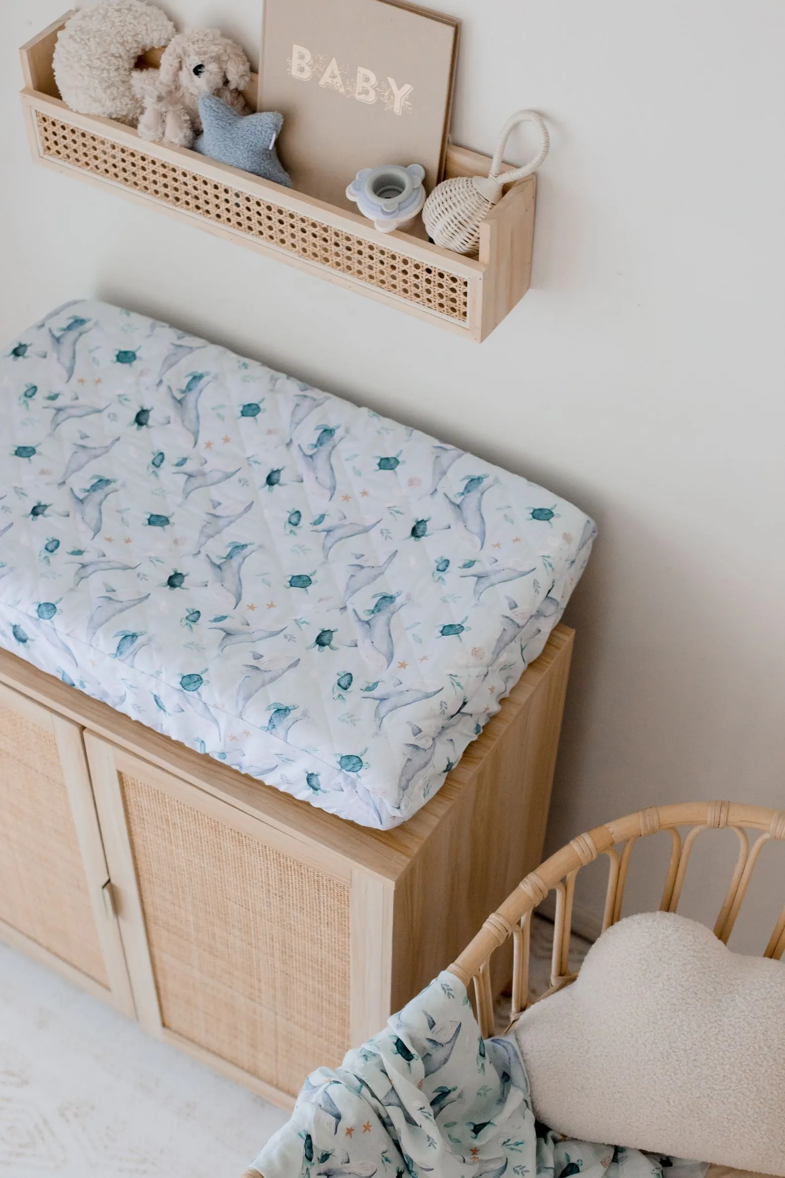 Bambella Designs Waterproof Bassinet Sheet/Change Mat Cover | Turtle Bay