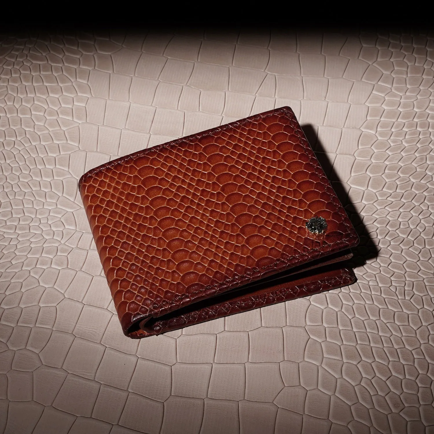 Bi-Fold Snake Skin Textured Tan Wallet