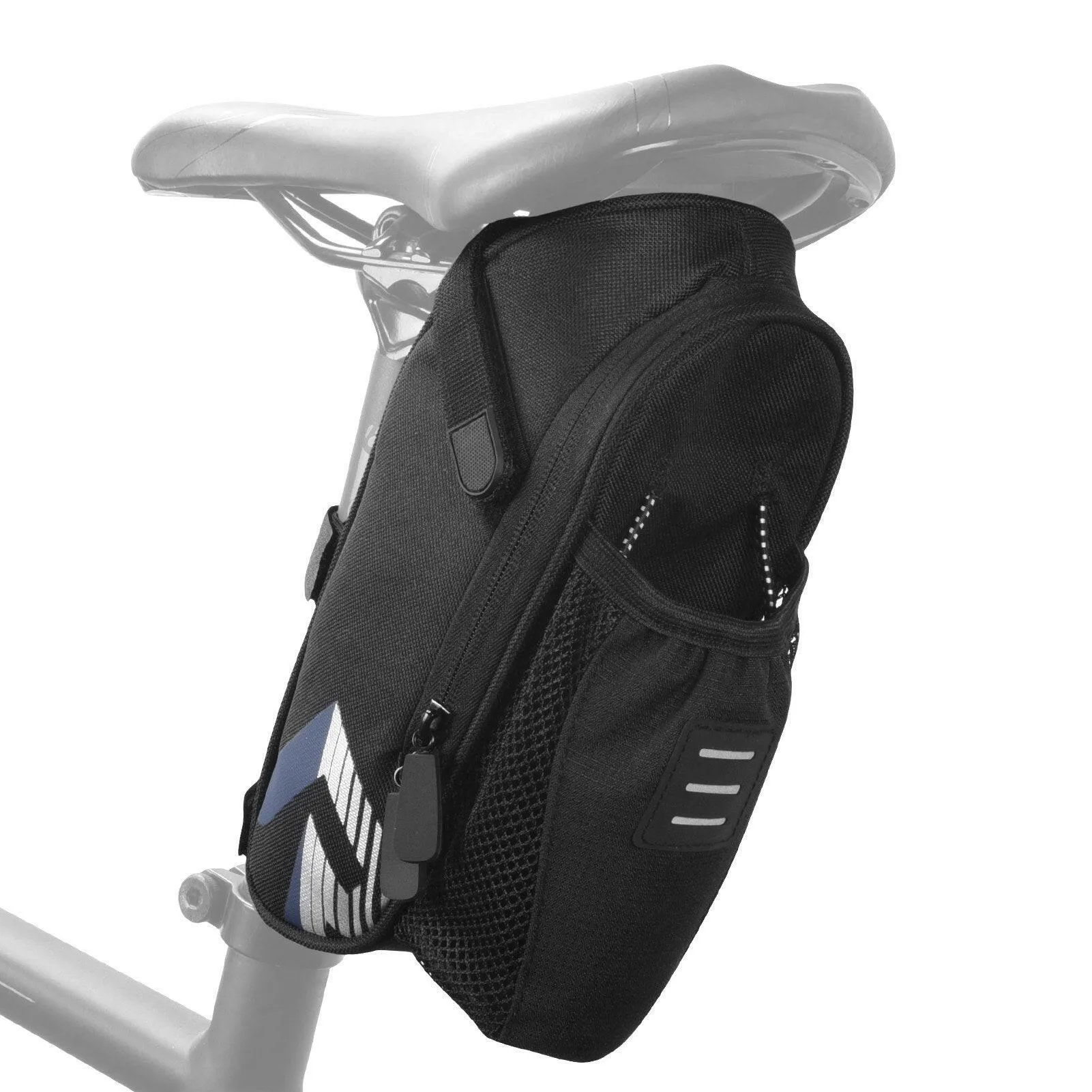 Bicycle Saddle Bag with Water Bottle Pocket Waterproof Bike Seat Bag Reflective Cycling Rear Seat Post Bag with Kettle Pouch Large Capacity Tail Rear Bag MTB Road Bike Bag Bicycle Storage Bag