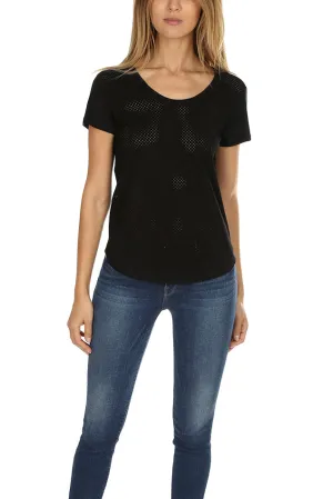 Black Majestic Filatures Leather Scoop Neck Tee