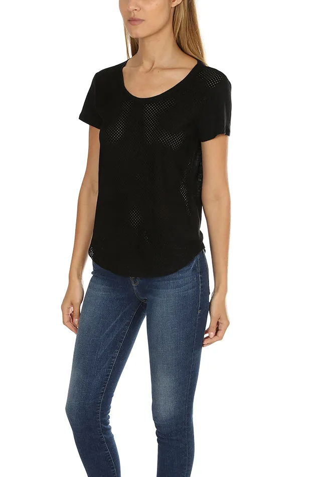 Black Majestic Filatures Leather Scoop Neck Tee