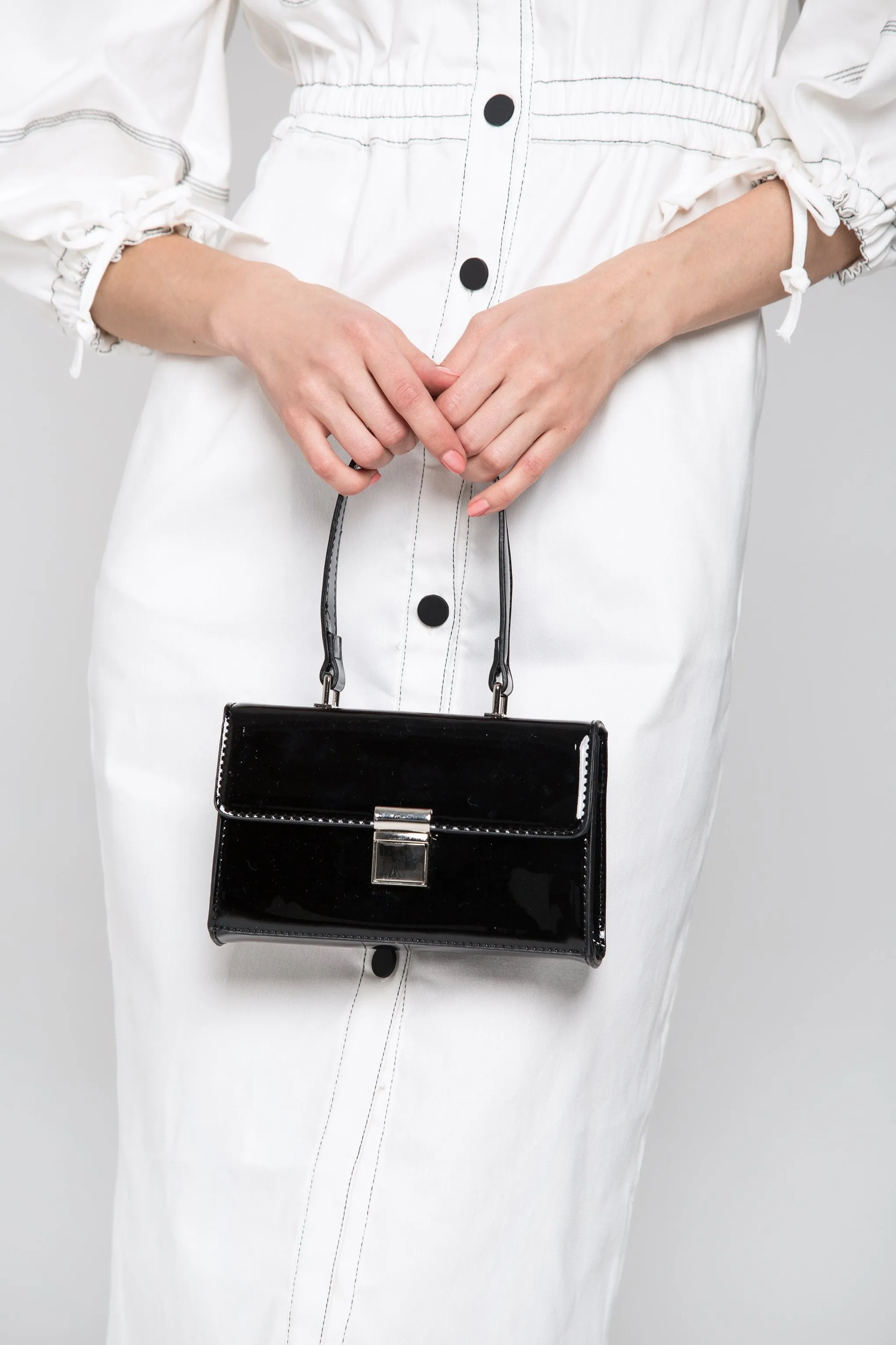 Black Patent Mini Flap Bag