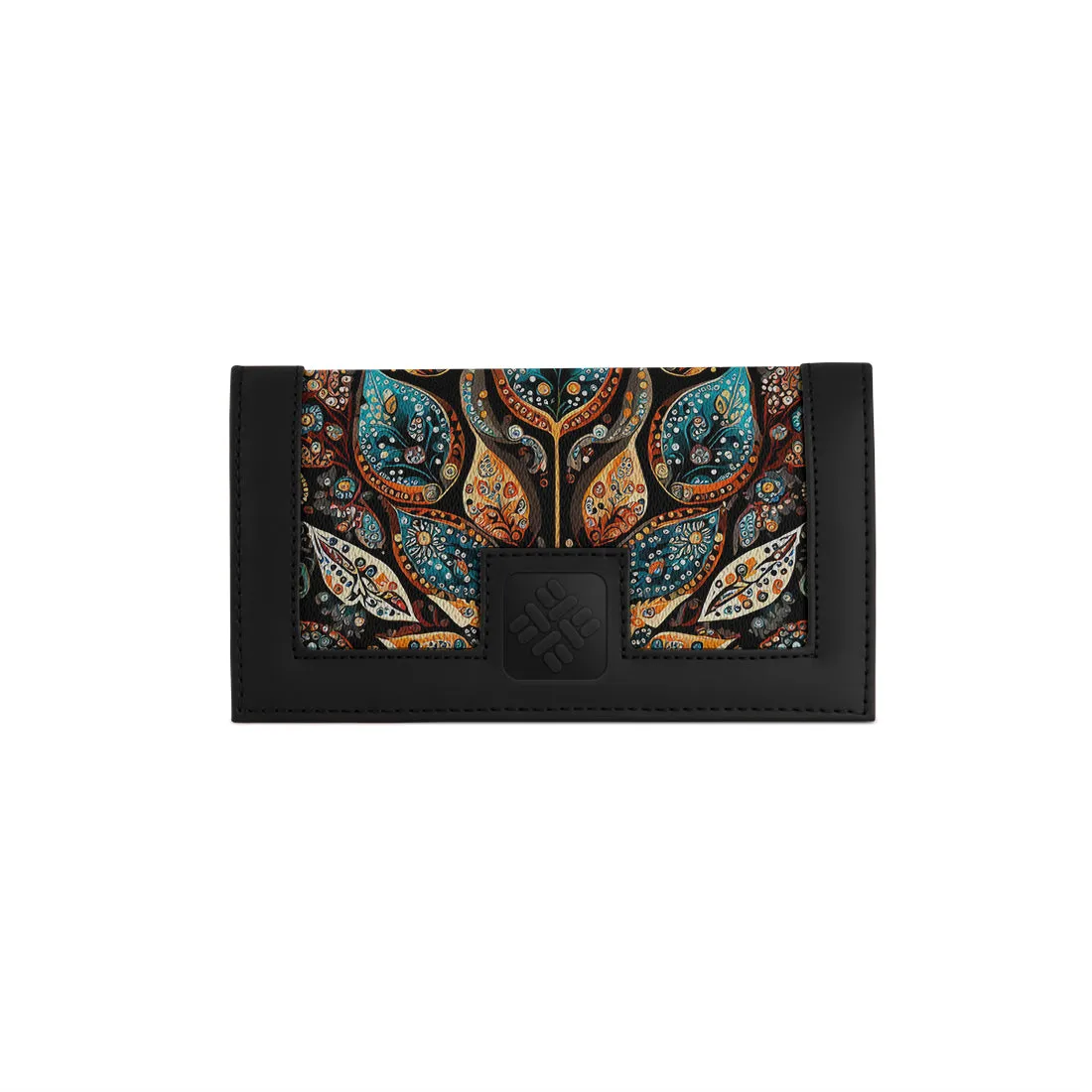 Black Sleek Elegance Fold Wallet Featuring Ornate Paisley Leaves