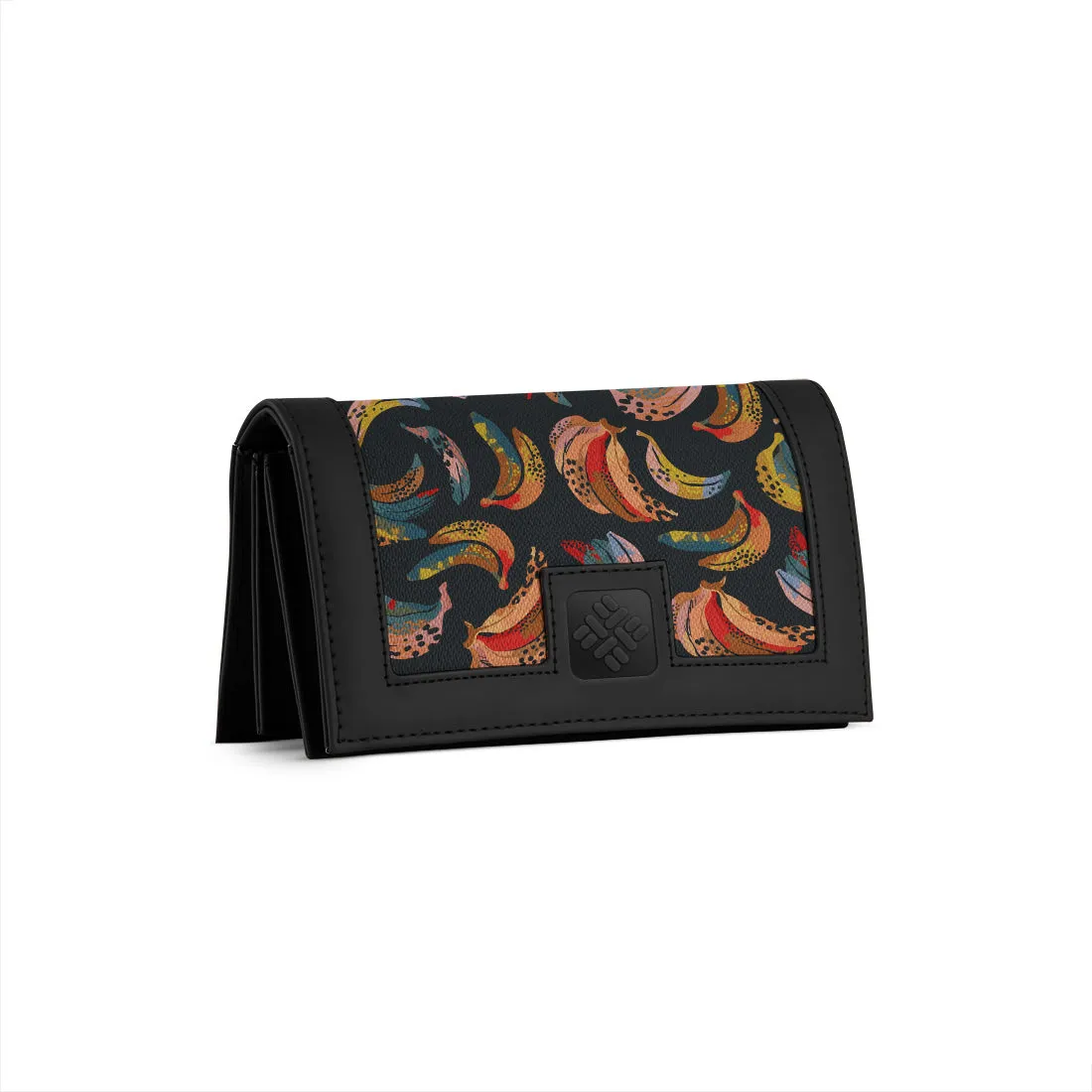 Black Sleek Elegance Fold Wallet with Pop-Art Banana Burst