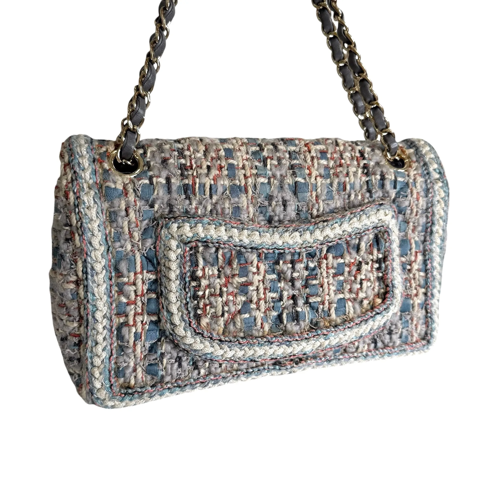 Blue Tweed Flap Bag