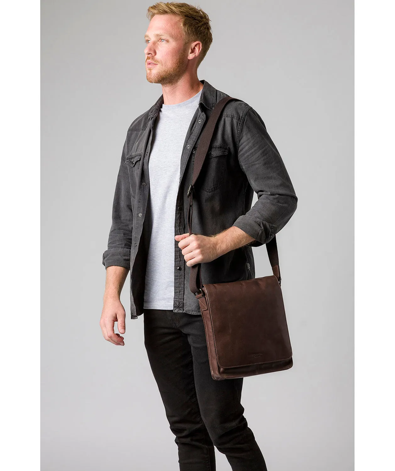 'Bowen' Dark Brown Leather Cross Body Bag