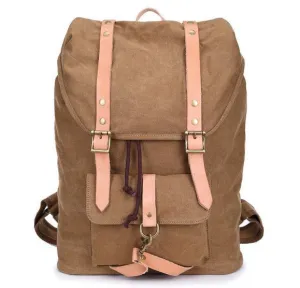 Brown Canvas & Leather Casual Student Laptop Backpack