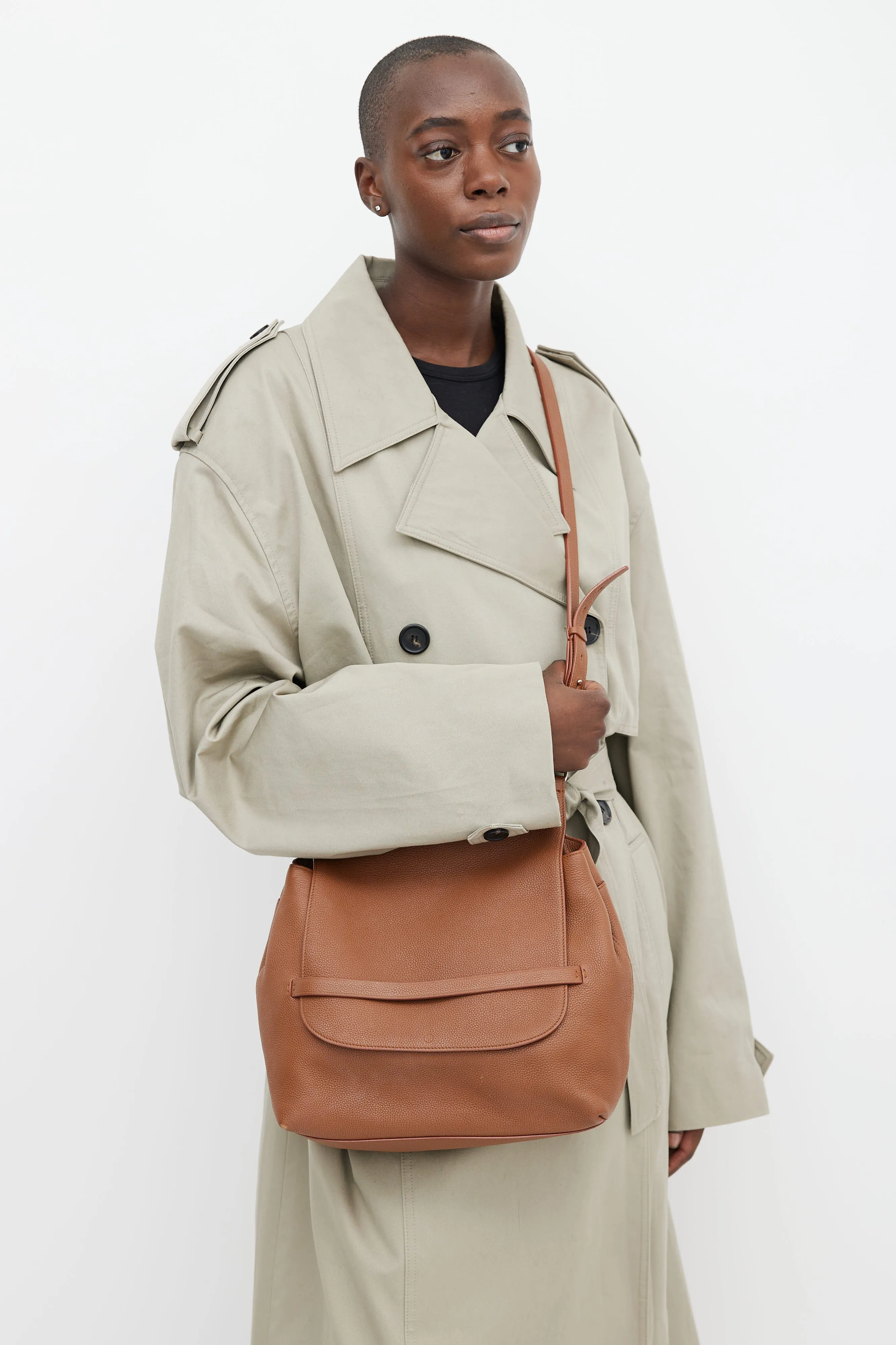 Brown Leather Sideby Flap Shoulder Bag