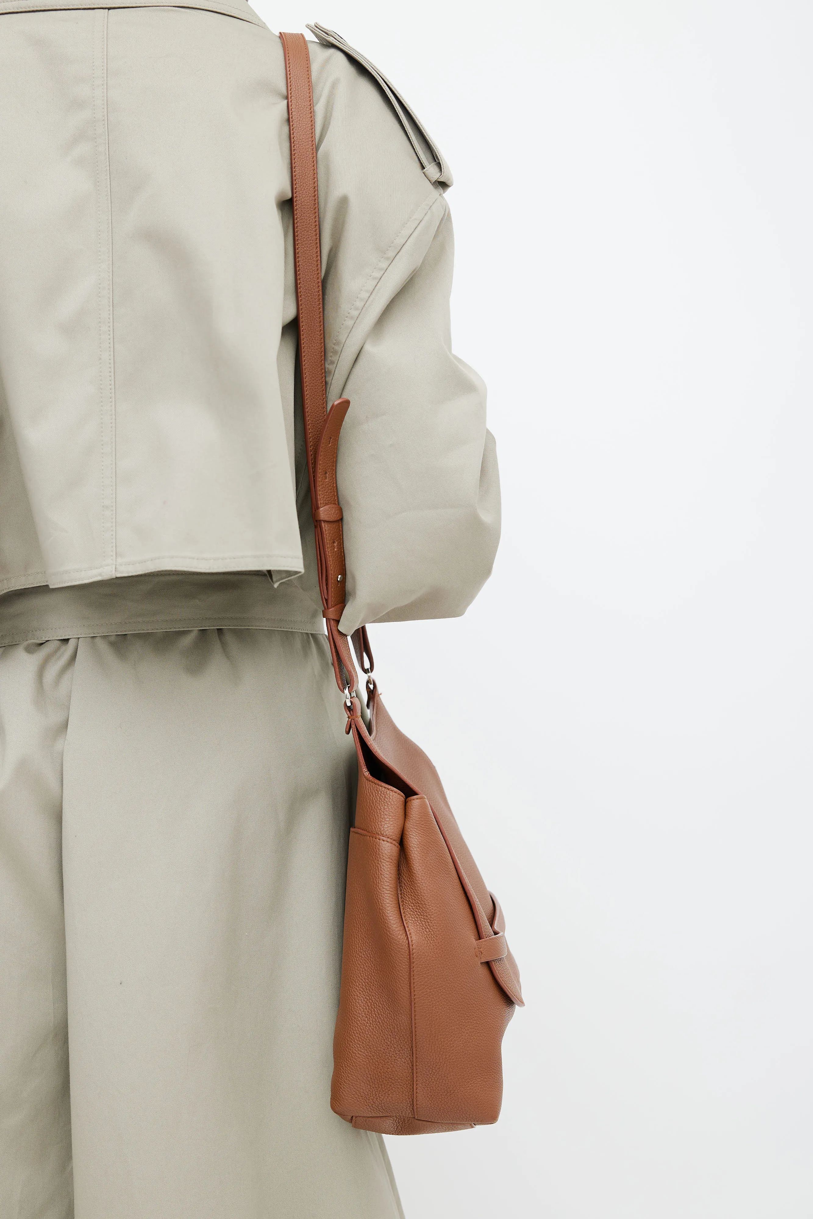 Brown Leather Sideby Flap Shoulder Bag