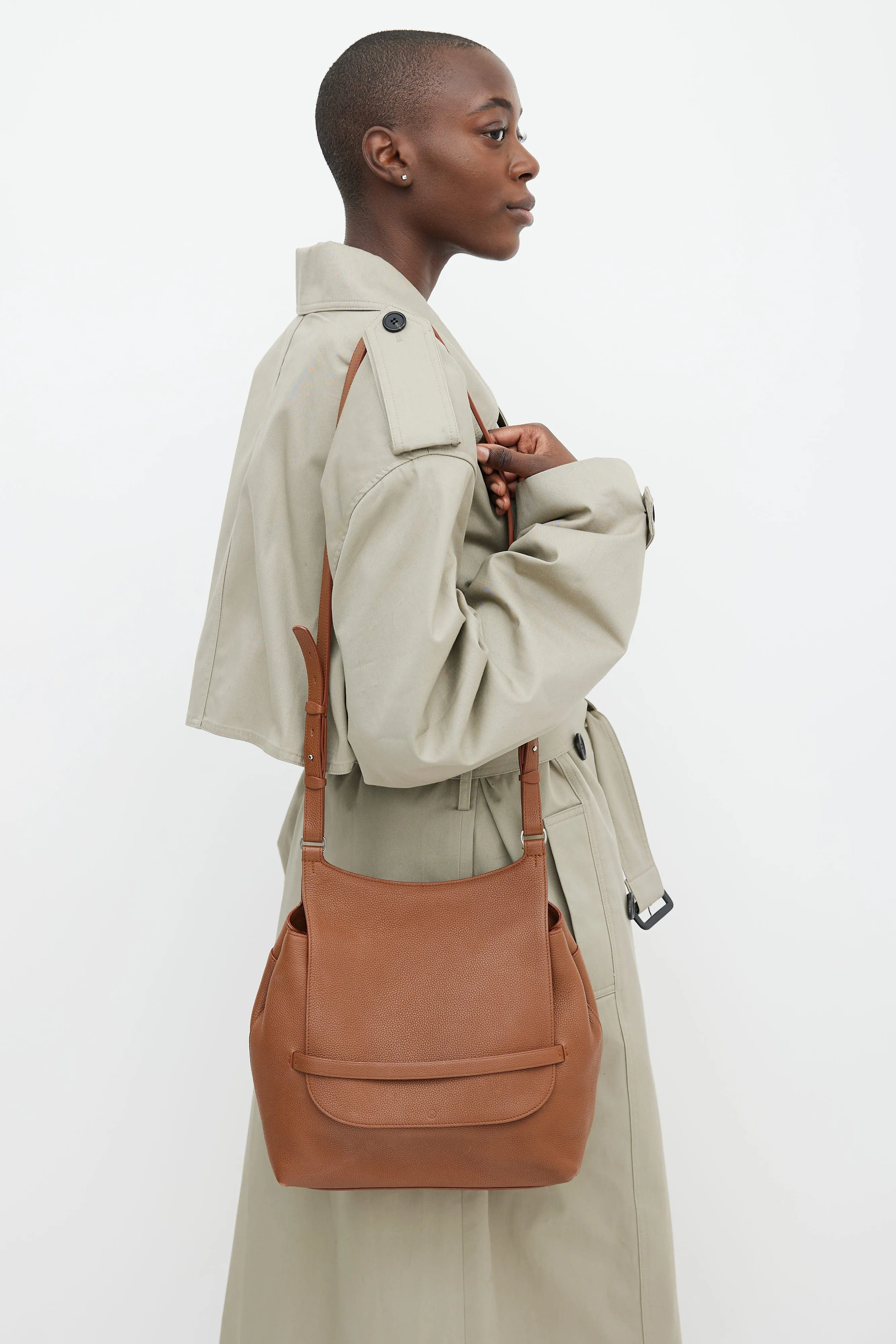 Brown Leather Sideby Flap Shoulder Bag