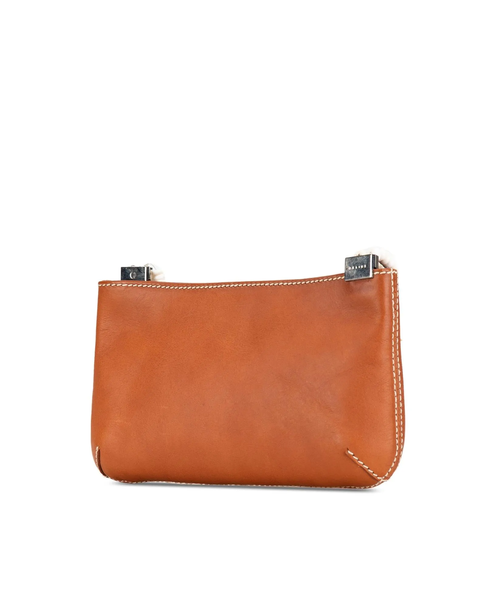 Calfskin Leather Shoulder Bag with Silver-Tone Hardware and Shell Strap