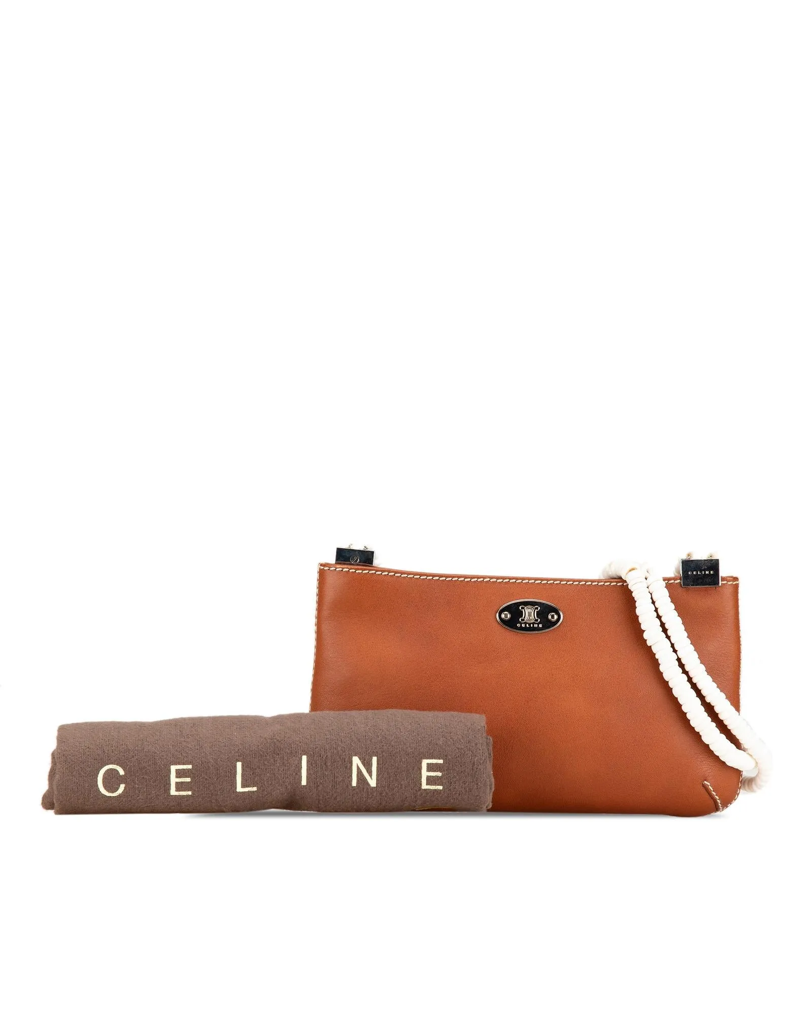 Calfskin Leather Shoulder Bag with Silver-Tone Hardware and Shell Strap