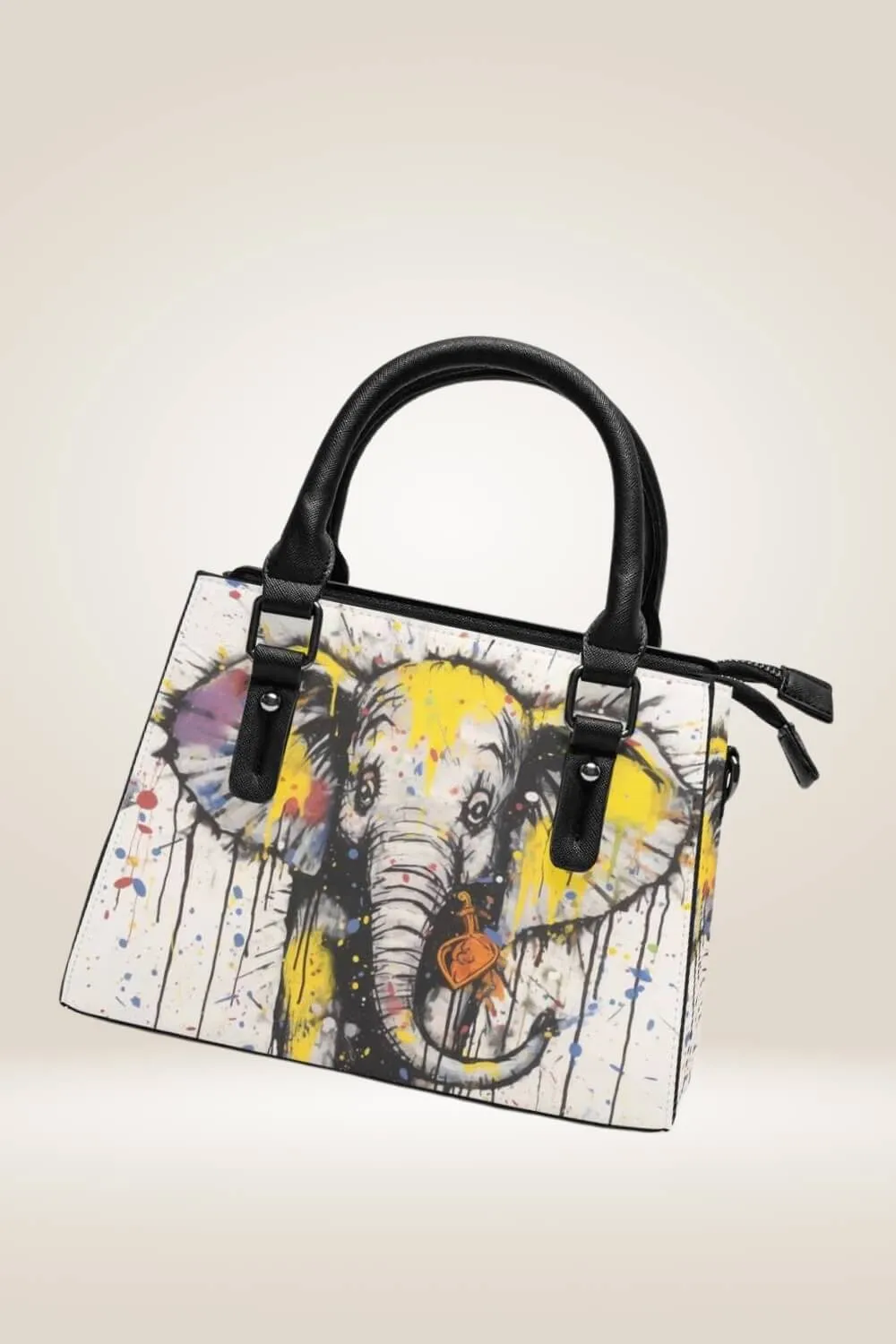 Cartoon Elephant Spray Paint White Satchel Bag