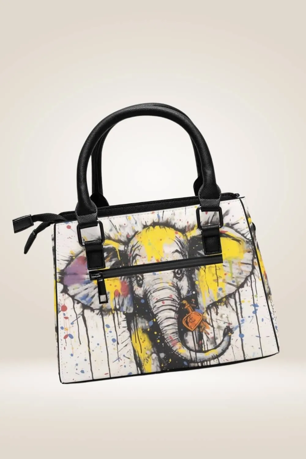 Cartoon Elephant Spray Paint White Satchel Bag