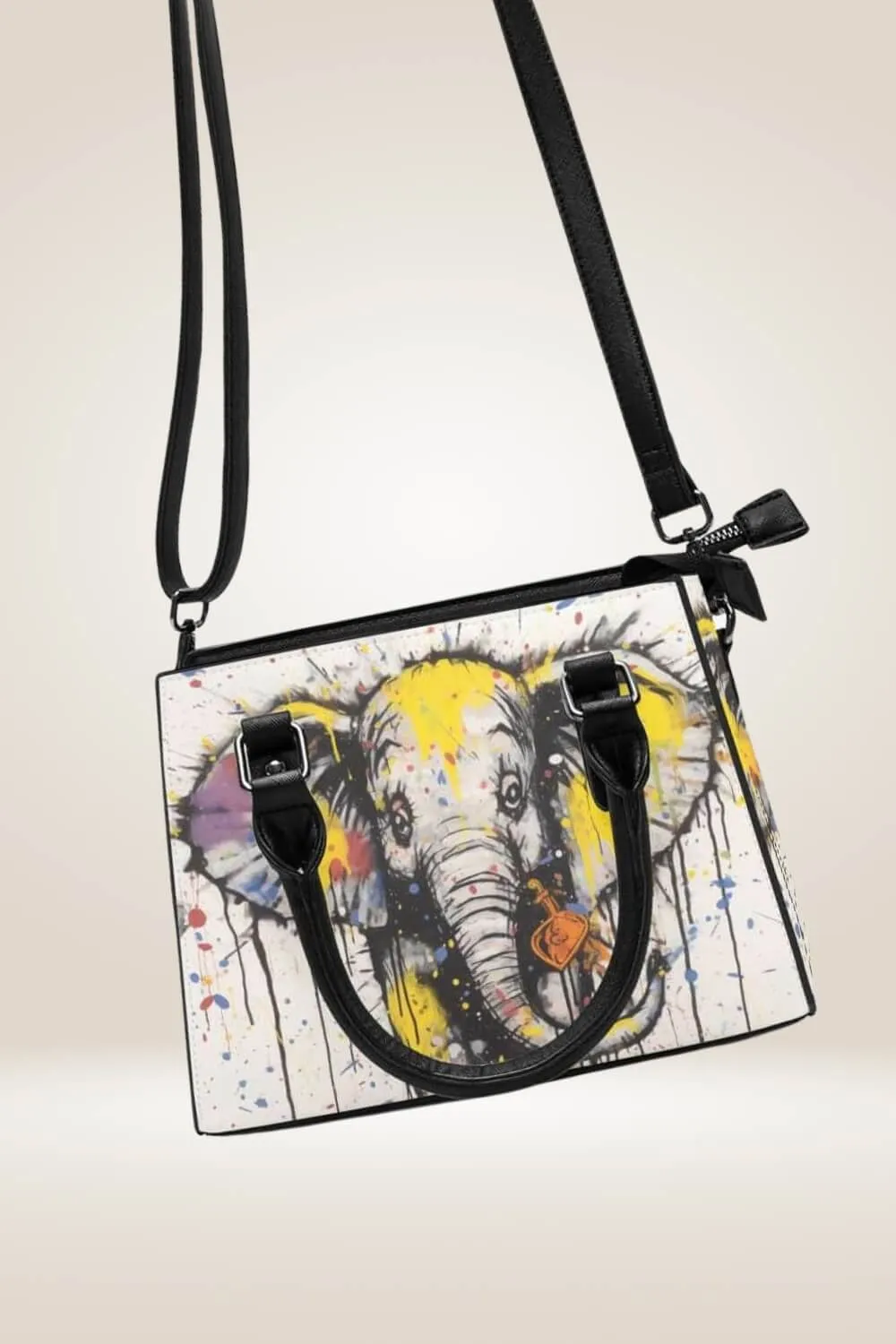 Cartoon Elephant Spray Paint White Satchel Bag