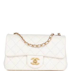 Chanel Pearl Crush Mini Rectangular Flap Bag White Lambskin Antique Gold Hardware