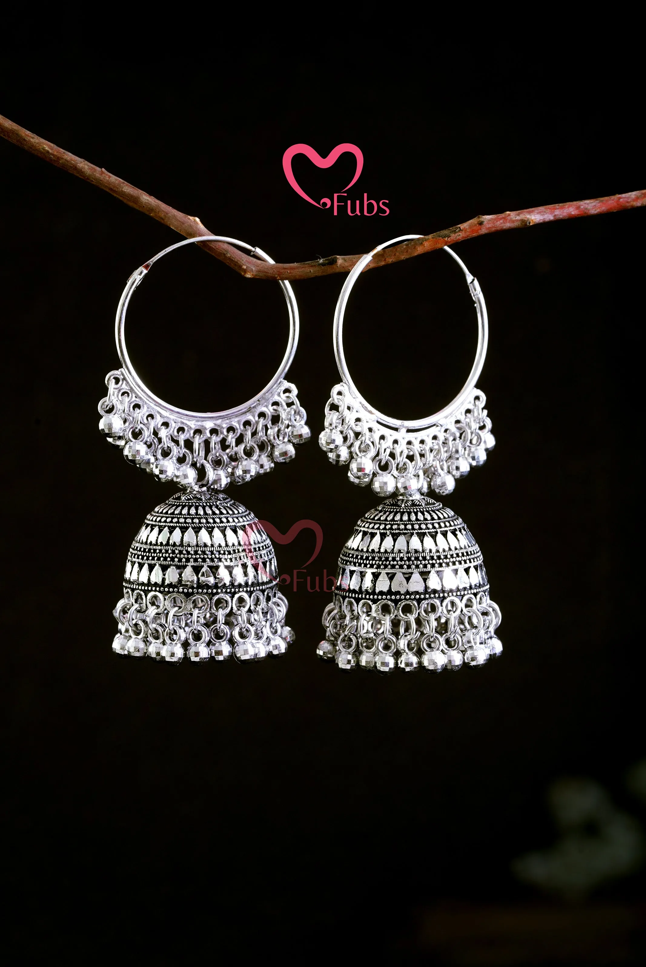 Charming Ringed Oxidized Jhumkas