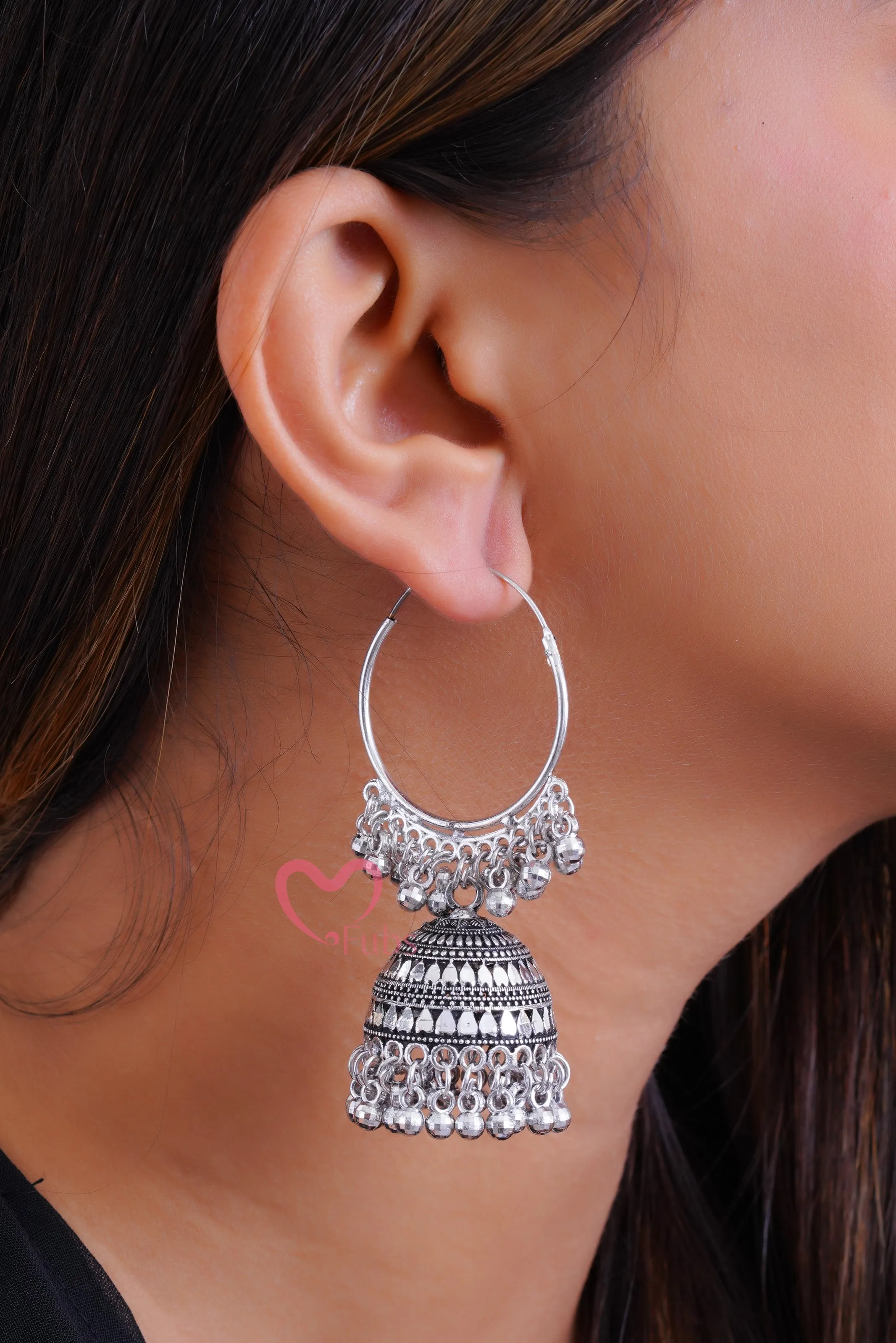 Charming Ringed Oxidized Jhumkas