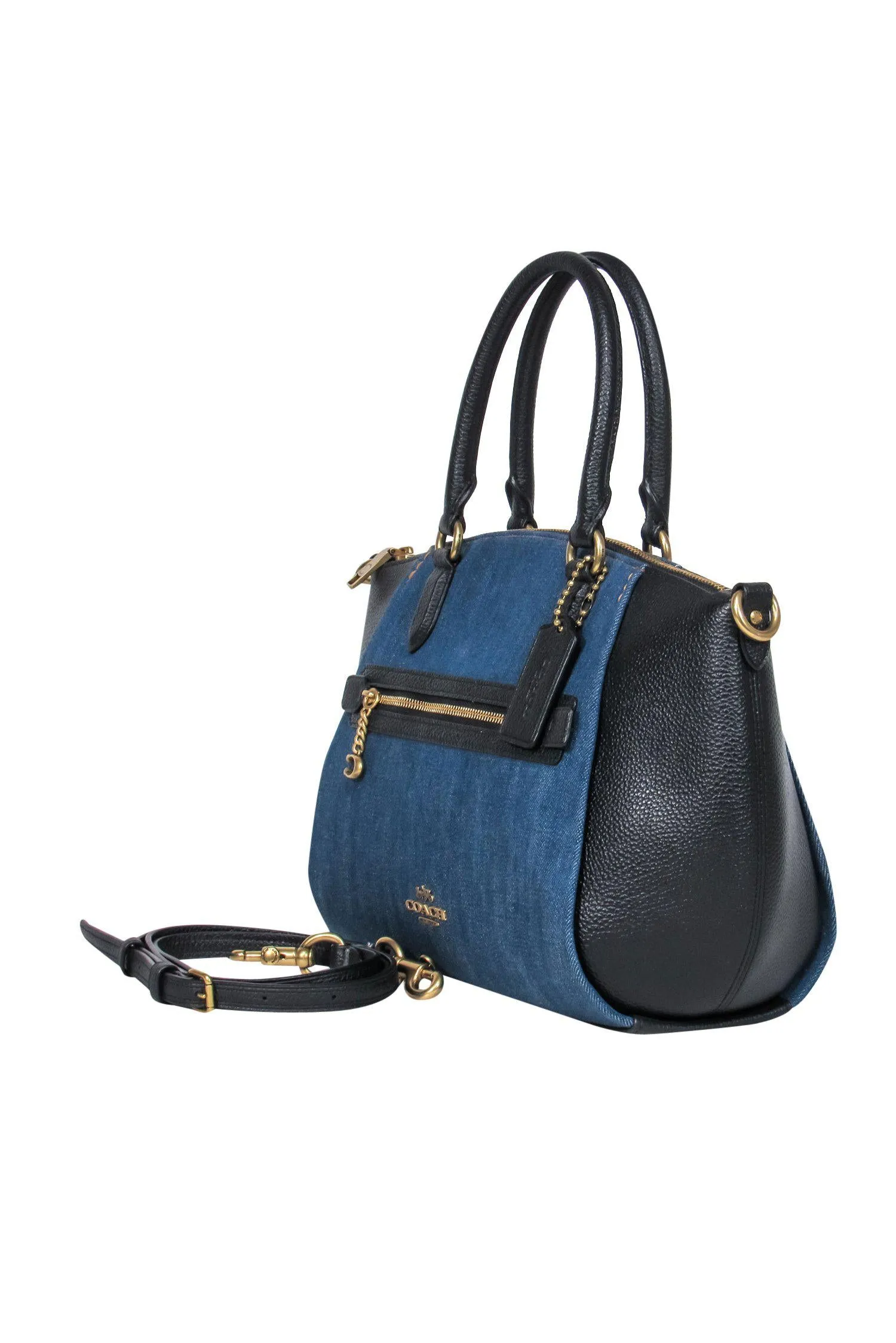 Coach - Black Leather & Denim Convertible "Kelsey" Bag