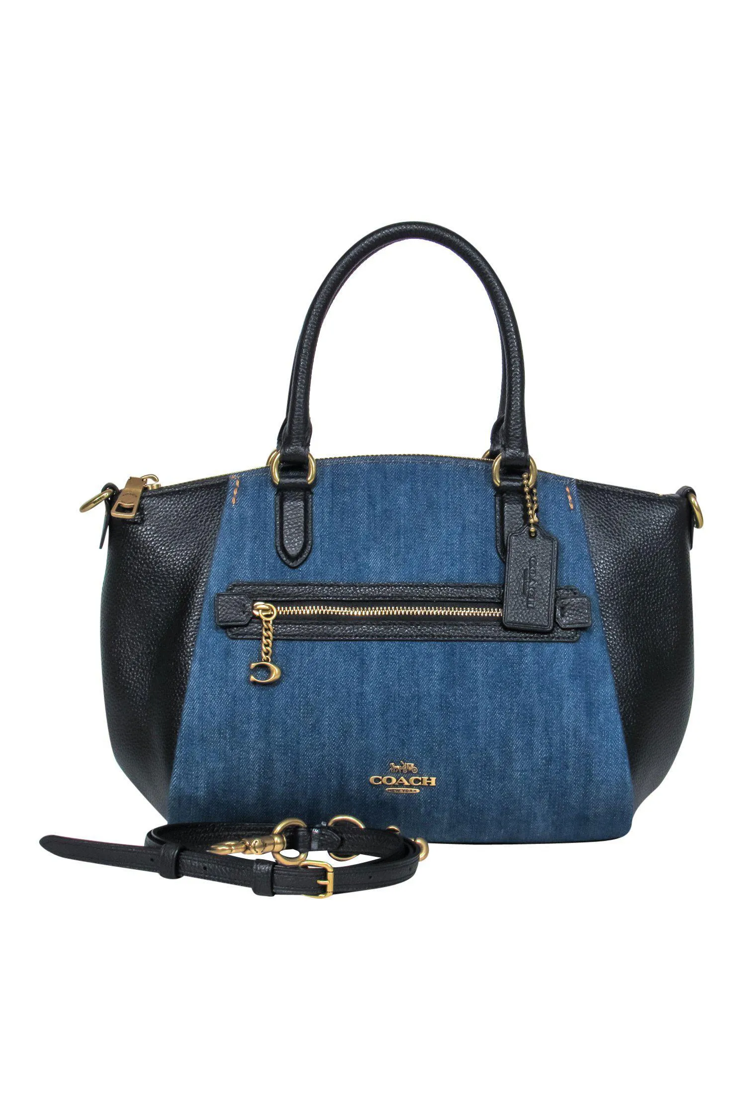 Coach - Black Leather & Denim Convertible "Kelsey" Bag