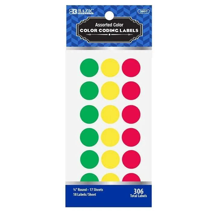 Color Coding Labels Asst. 3/4" Round [306/pk]