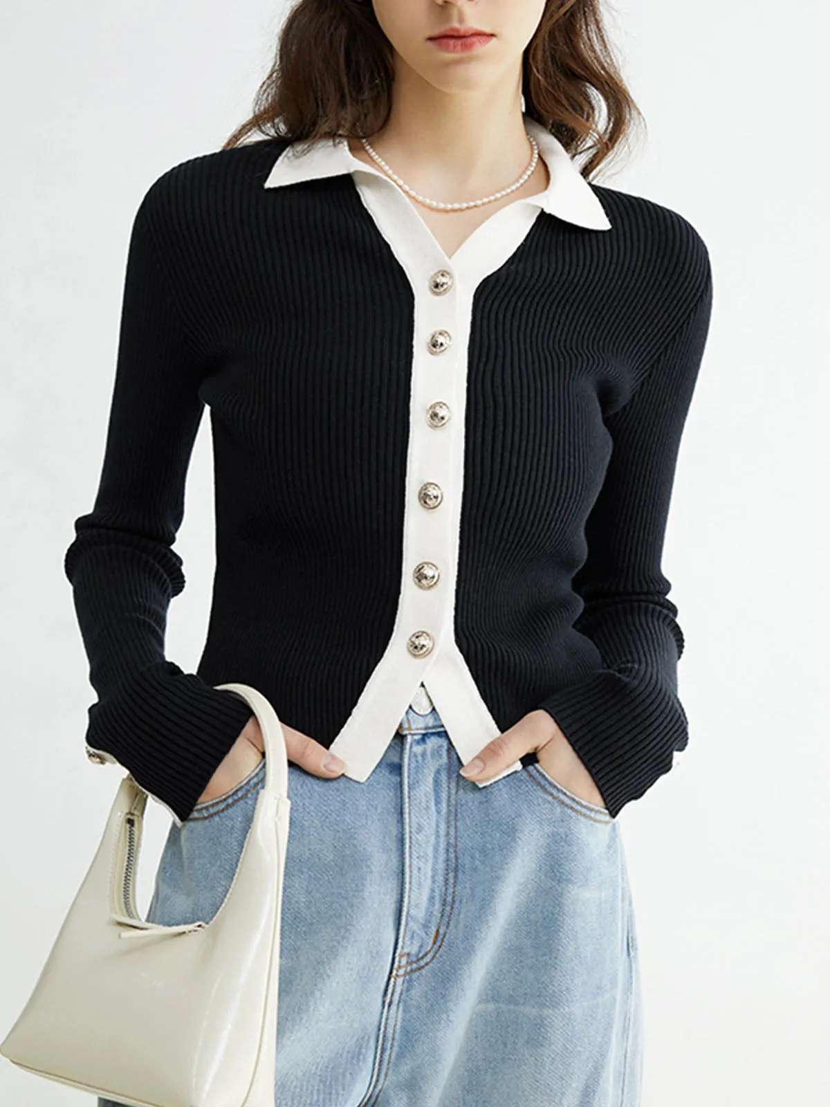 Contrast Charming Elegant Cardigan