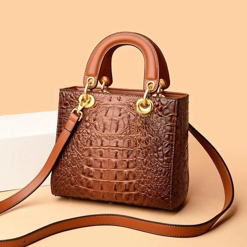 Crocodile Pattern Handbag | Top Handle Tote Bag