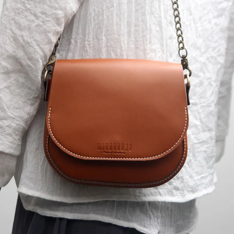 Cute Black LEATHER Flip Chain Side Bag Handmade WOMEN Saddle Phone Crossbody BAG Purse FOR WOMEN