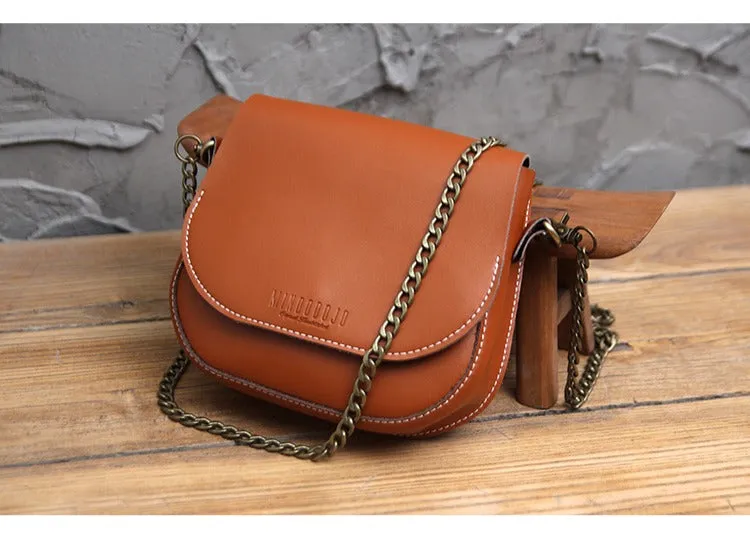 Cute Black LEATHER Flip Chain Side Bag Handmade WOMEN Saddle Phone Crossbody BAG Purse FOR WOMEN