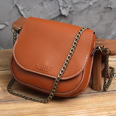 Cute Black LEATHER Flip Chain Side Bag Handmade WOMEN Saddle Phone Crossbody BAG Purse FOR WOMEN