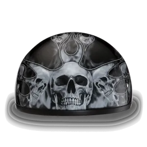 D6-SFS D.O.T. Daytona Skull Cap with Skull Flames