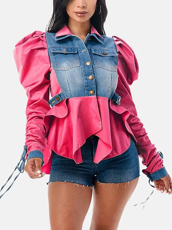 Denim Charming Patchwork Romper