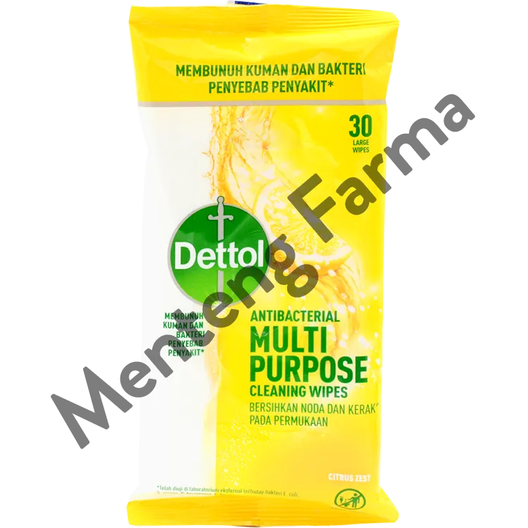 Dettol Multi Purpose Cleaning Wipes Lemon Isi 30 Lembar - Tisu Antibakteri Pembersih Noda dan Kotoran