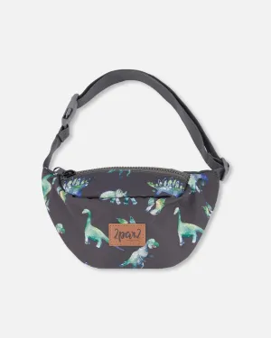 Deux par Deux Boy's Fanny Bag Grey Printed Dinosaurs