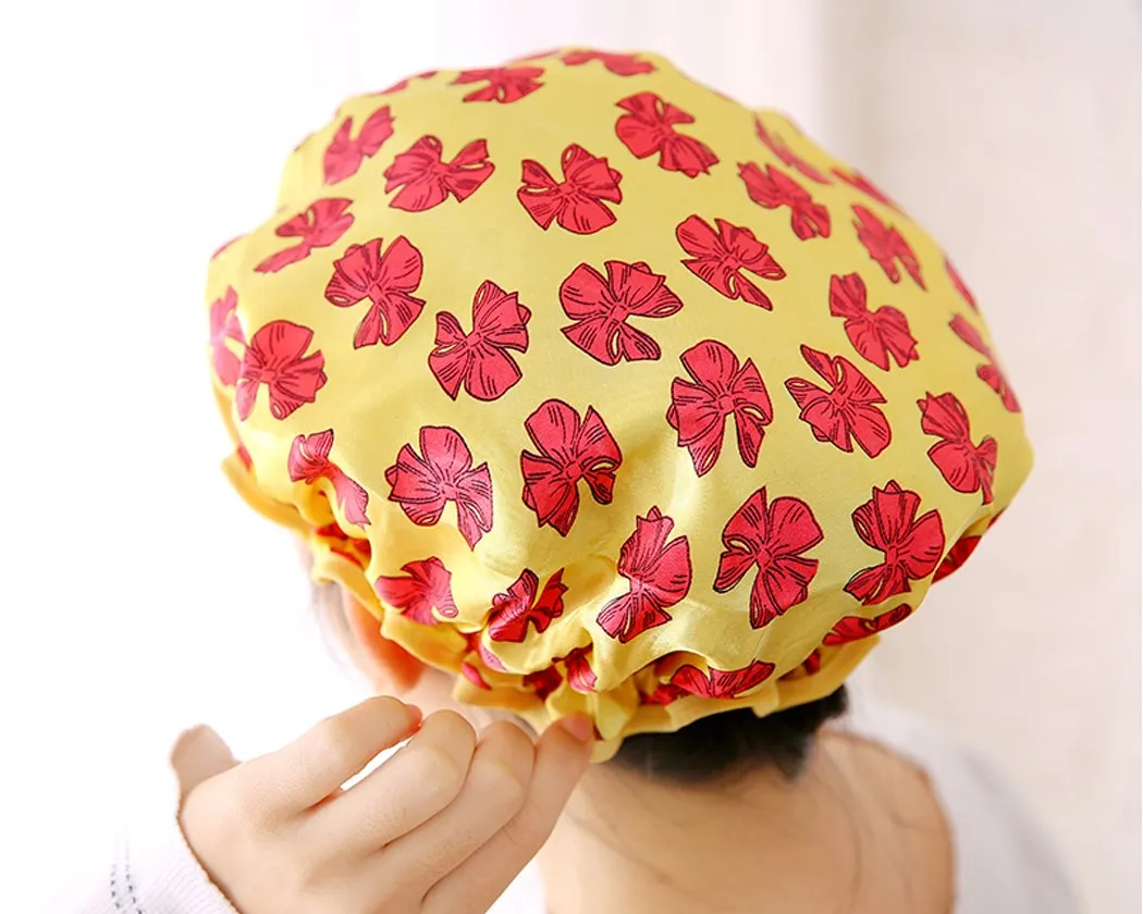 Double Layer Shower Cap with Butterfly Pattern