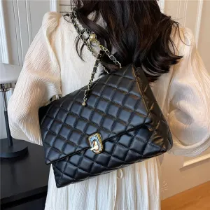 Dushi Quilted Large Chain Shoulder Bags For Women 2023 Luxury Designer Crossbody Bags PU Leather Ladies Handbags Black White