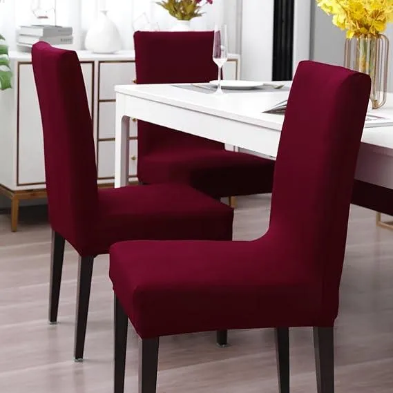 Elastic Stretchable Water Resistant Dining Chair Cover, Burgundy